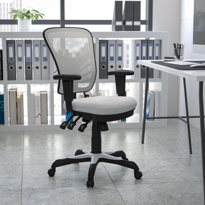 Chaise de bureau ergonomique en filet à dossier moyen avec accoudoirs réglables Siyer, Blanc, Noir