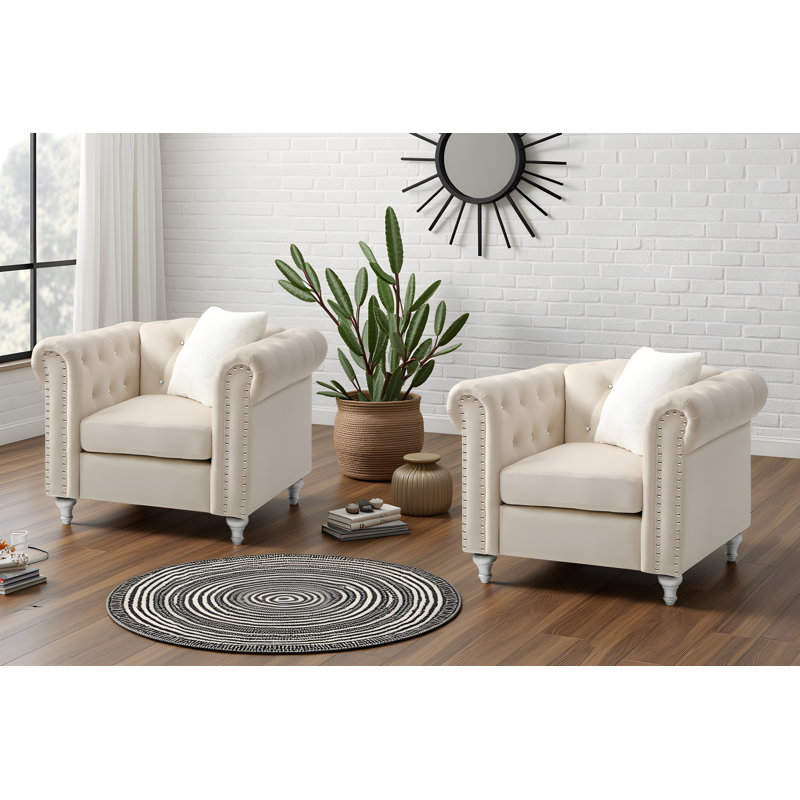 Ensemble de 2 chaises en velours Latonya, Beige