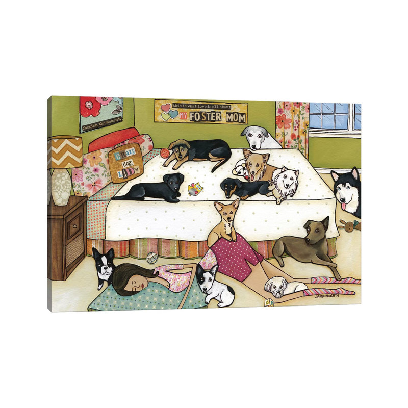 «Foster Mom» par Jamie Morath - peinture sur toile tendue, H 40 po x l 60 po x 1,5 po