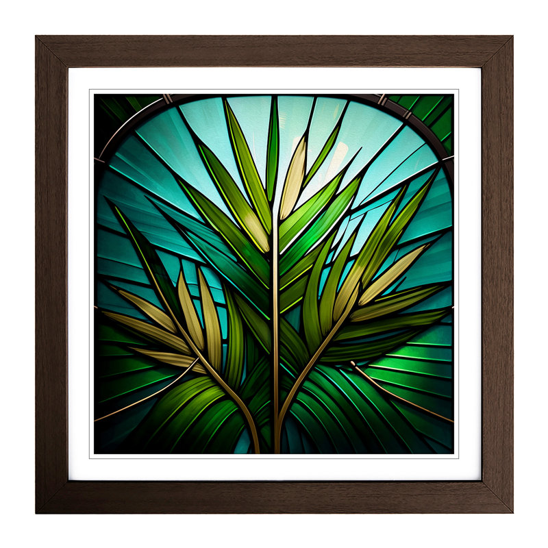 Palm Leaf Stained Glass Effect - Framed Print, Walnut