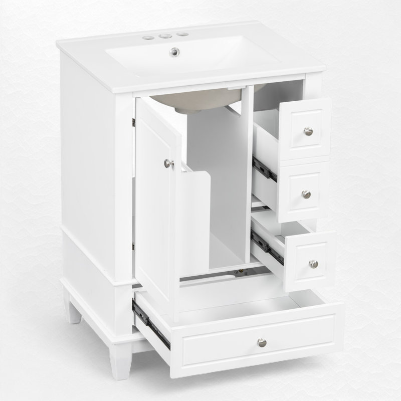 24" Single Bathroom Vanity Set With Ceramic Top, White