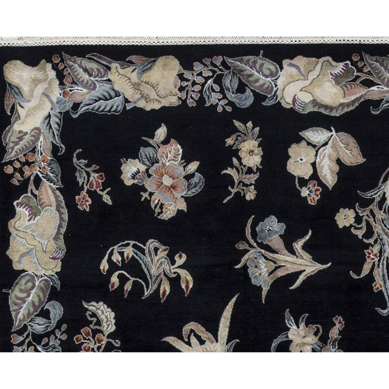 Dharma Hand Woven Silk and Wool Floral Area Rug, Rectangle 6'1" x 9'