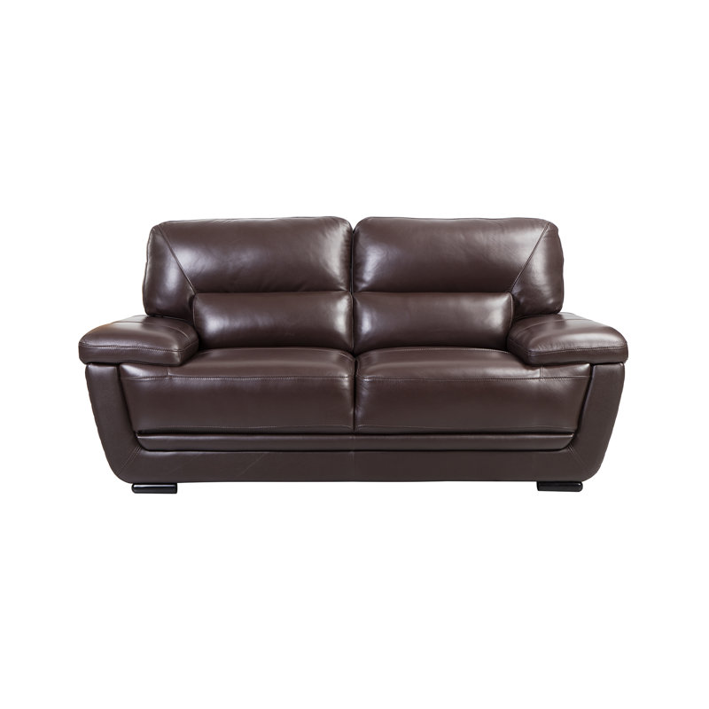 Causeuse avec accoudoirs en cuir véritable 71 po, Marron foncé