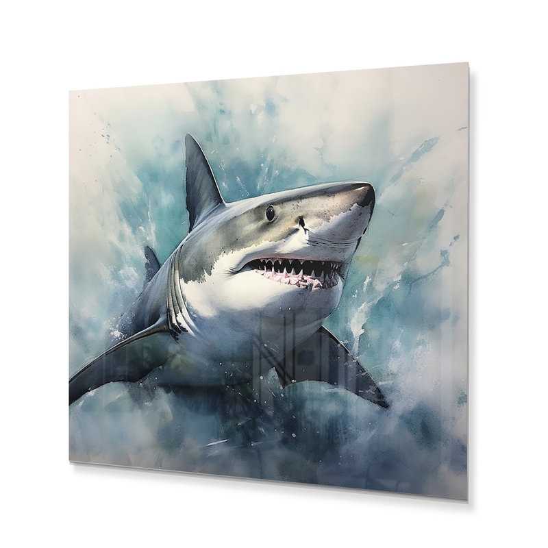 Fierce Shark II - Animals Print on Metal, 36" H x 36" W x 1" D