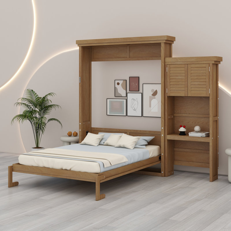 Lit escamotable avec tablettes de rangement et décoration à persiennes, Couleur du bois