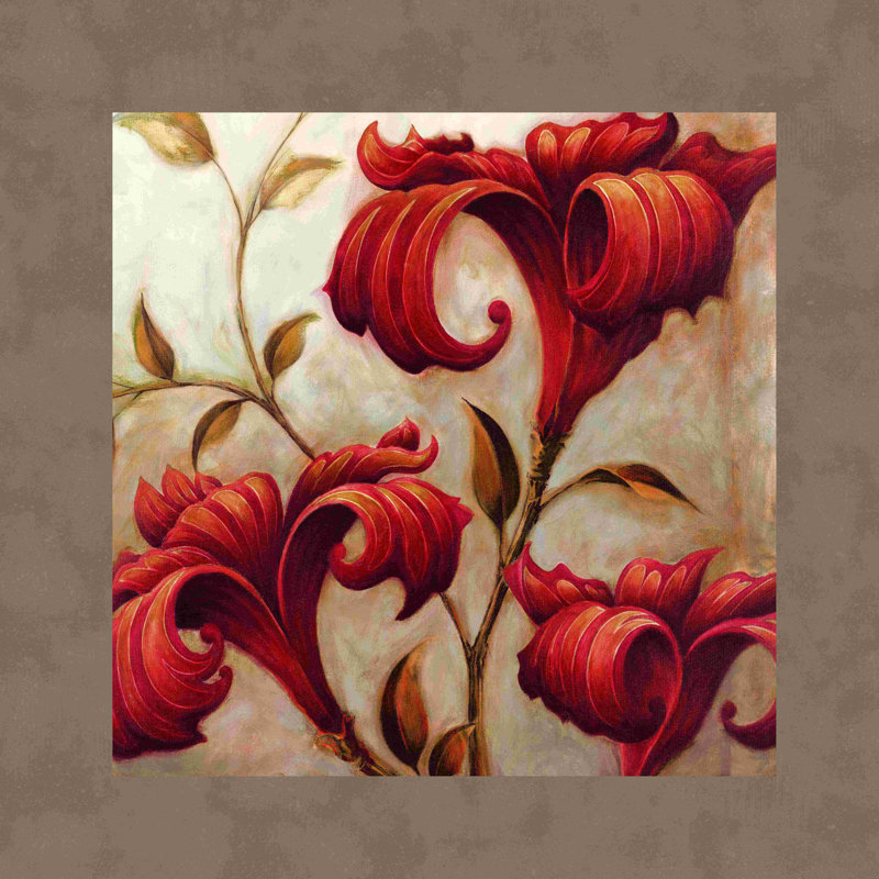 Floral rouge - peinture sur toile tendue, H 12 po x l 12 po