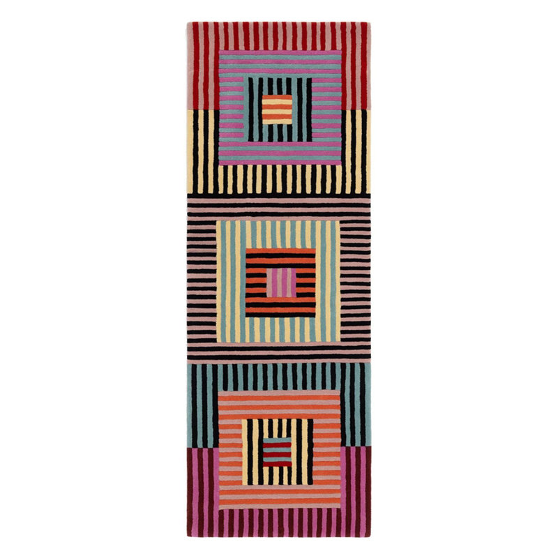 Tapis tissé à rayures multicolores à motif géométrique coloré, Rectangle 5 pi 1,02 po x 7 pi 6,55 po