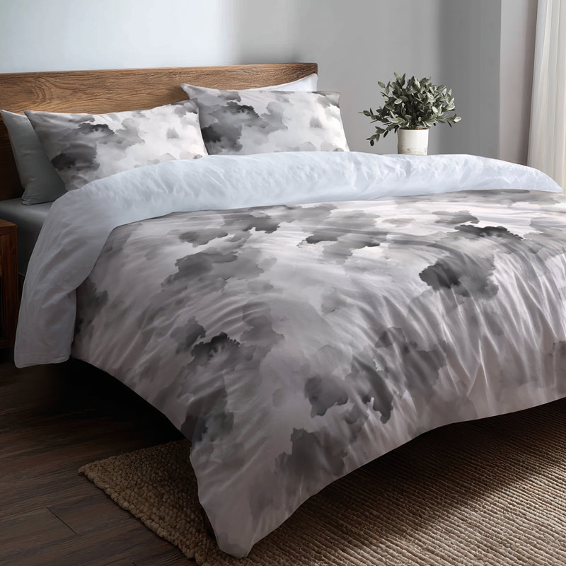 Ensemble de literie abstraite 3 pièces - Ensemble de housse de couette et coussin décoratif gris Quiet Smoke