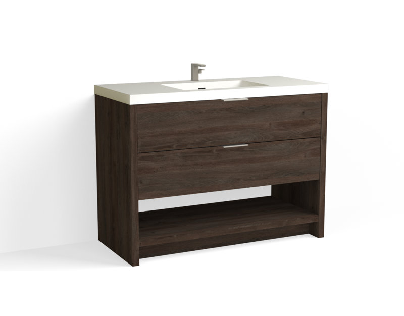 Vue 48" W Freestanding Single Bathroom Vanity, Nimbus, Matte White/Single, Satin Nickel