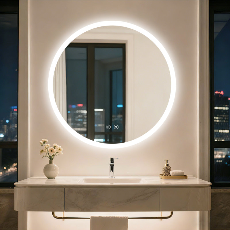 Miroir de salle de bain rond sans cadre à rétroéclairage à DEL, 31,5 po x 31,5 po