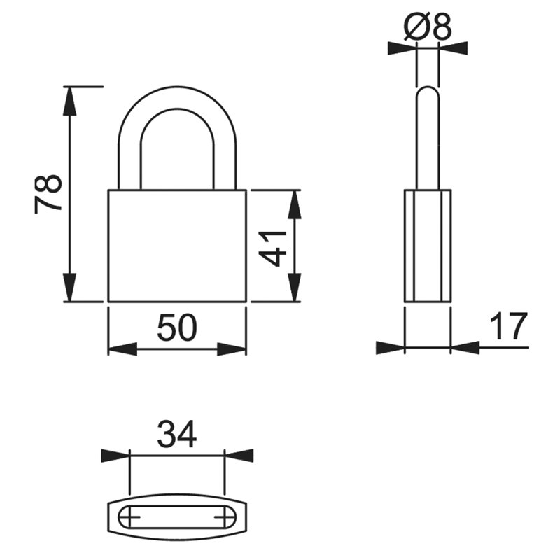 Brass Padlock, 50mm, Keyed to Differ
