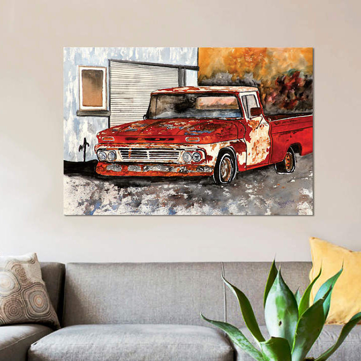 «Old Chevy Truck» par Derek McCrea, reproduction sur toile, H 8 po x l 12 po x P 0,75 po, Toile tendue, Pas de tapis
