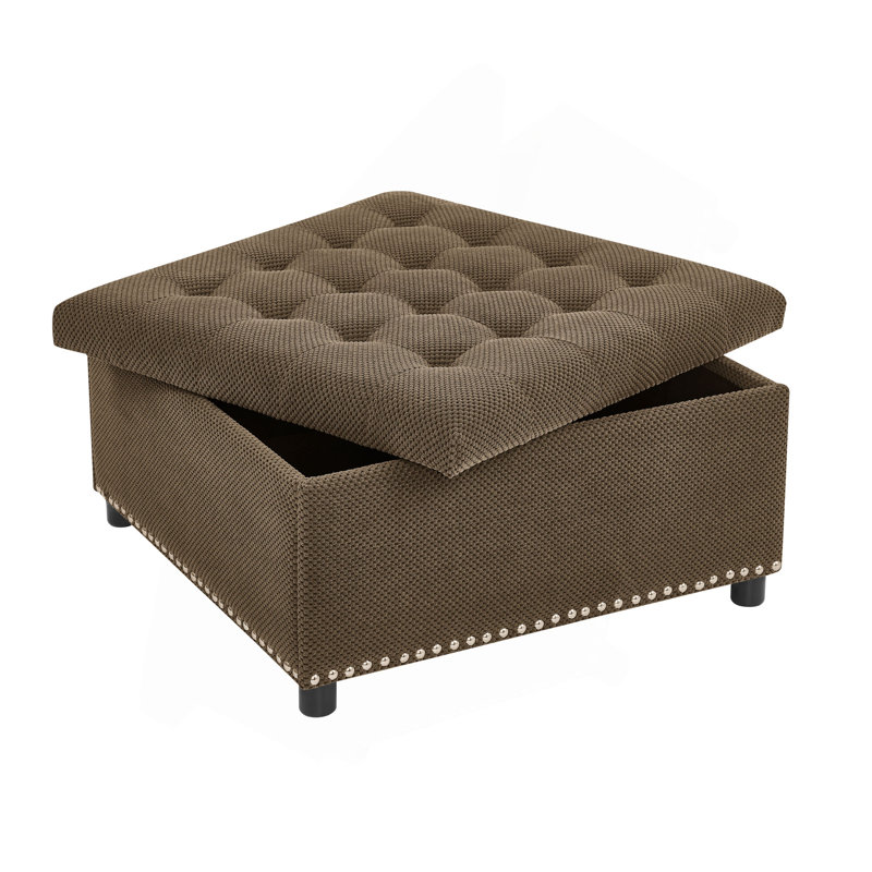 Repose-pieds avec rangement, repose-pieds capitonné, repose-pieds à garniture cloutée, repose-pieds carré avec rangement, table basse rembourrée, rangement pour chambre à coucher, décoration de salon, petit mobilier, décoration intérieure.