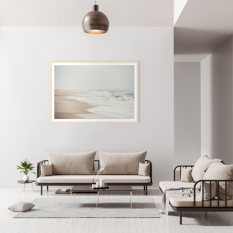 Dreamy Sea, White, 42" H x 60" W, Glass Frame
