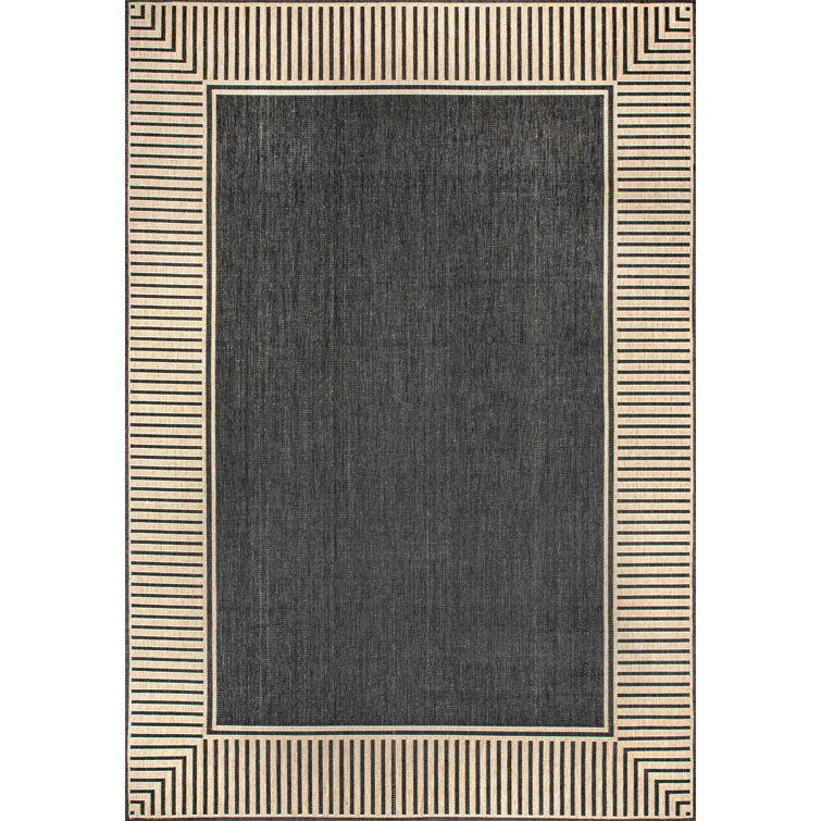 Arbab Bordered Power Loomed Gray Indoor/Outdoor Rug