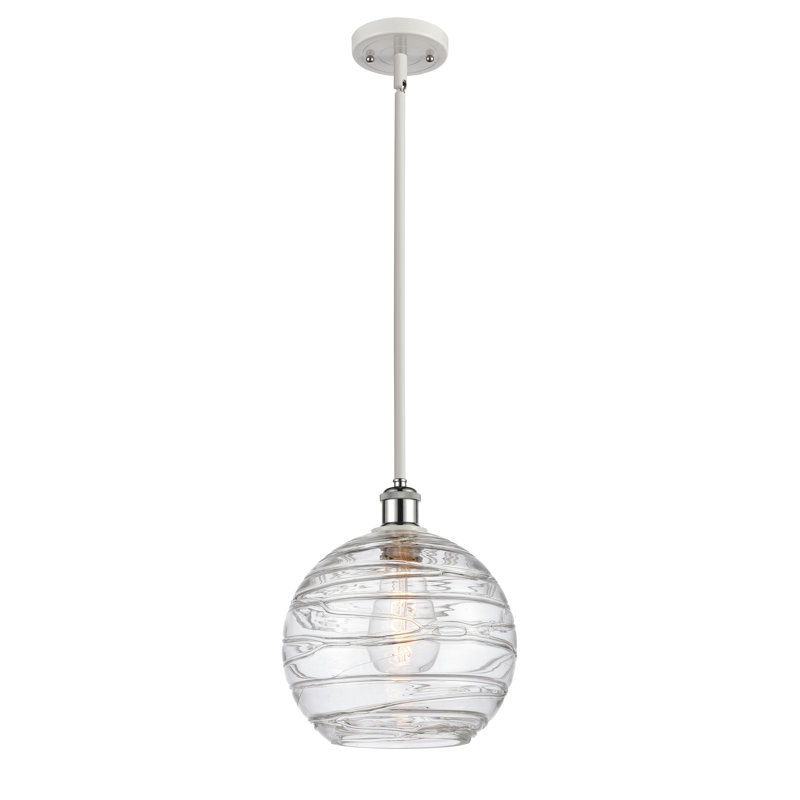 Mott 1-Light Single Pendant, 6 Watt Vinage LED Bulb, White and Polished Chrome