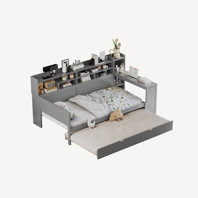 Wooden Daybed Multi-functional Bed with Trundle Bed, Shelves and Study Desk by Latitude Run