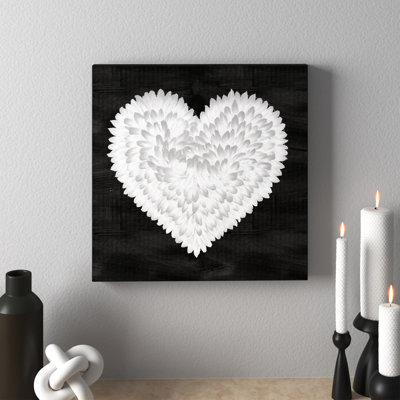 " White On Black Feather Heart " by Oliver Gal
