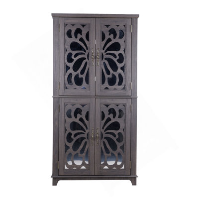 Display Sideboard Buffet With 4 Acrylic Mirrored Doors, Adjustable Shelves Storage Cabinet For Kitchen, Living Room, Bedroom Cabinet, MDF Dark Brown Finish