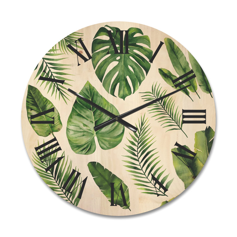 Horloge murale en bois Tropical Leaf of Monstera V, Petit