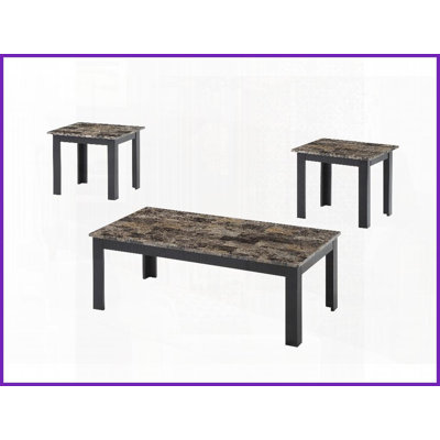 Ensemble de tables basses 3 pièces Traditional avec dessus en faux marbre, finition brune et amp; Assemblage facile pour le salon
