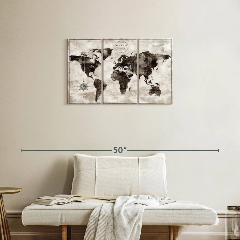 Aliaz Rustic World Map Black And White, 20" H x 33" W