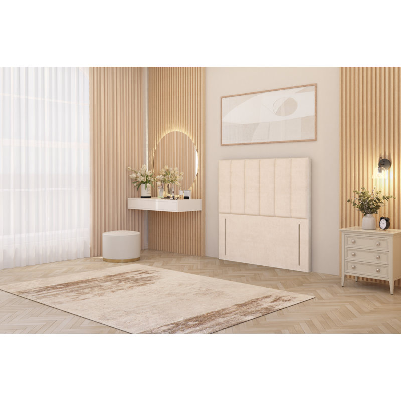 Asterin Divan Bed Base with 54" Floor Standing Headboard Plush Velvet, 4 Drawers, Ivory, Super King (6')