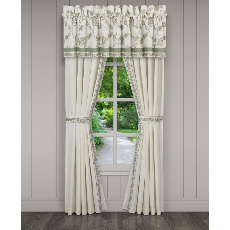 Extra Long Off-White Embroidered Polyester Room-Darkening Valance