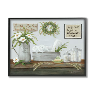 Farmhouse Bathroom Counter Still Life Motivational Phrases Black Framed Giclee Texturized Art by Pam Britton