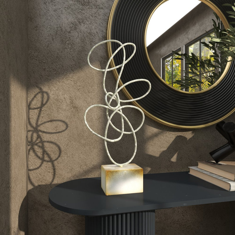 Herard Metal Swirl Abstract Decorative Silver Sculpture, Silver