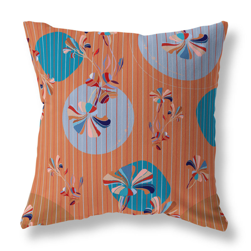 Coussin décoratif réversible intérieur / extérieur Circular Garden, H 16 po x l 16 po, Orange / Cyan