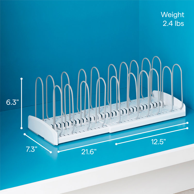 YouCopia StoreMore Expandable Pan and Pot Lid Organizer Rack for Kitchen Cabinet Storage, 6.5" H x 7.3" W x 18" D