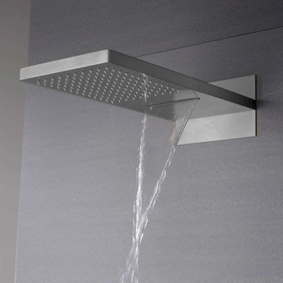 Système de douche en cascade et pluie mural en nickel brossé 22 pouces avec éclairage DEL Favara