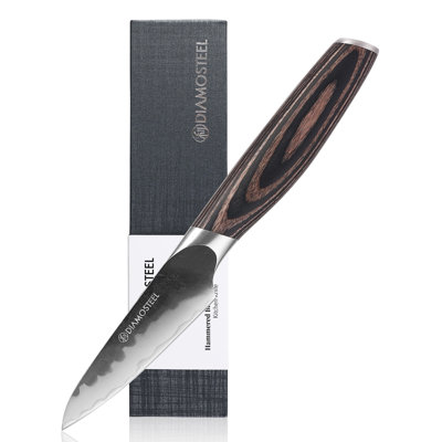 Diamosteel Paring Knife - 3.5-Inch Professional Kitchen Knife - Hammered Black Oxide Blade Japanese 9CR18MOV High Carbon Stainless Steel Sharp Fruit Knife - Ergonomic Pakkawood Handle With Present Box