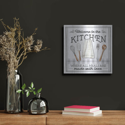  «Kitchen Welcome» par Elizabeth Tyndall, art mural en métal, 12 po x 12 po