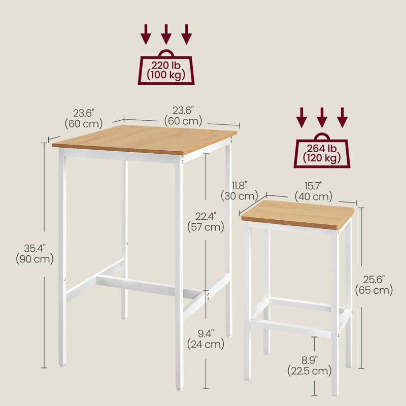 Bar Table And Chairs Set, Golden Oak/Cloud White