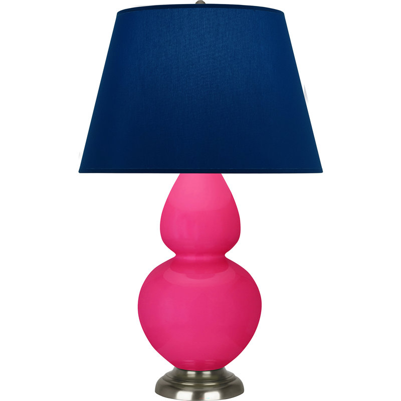 Lampe de table double gourde en céramique, Bleu marine/gris, Bleu sarcelle / bronze patiné foncé, Laiton