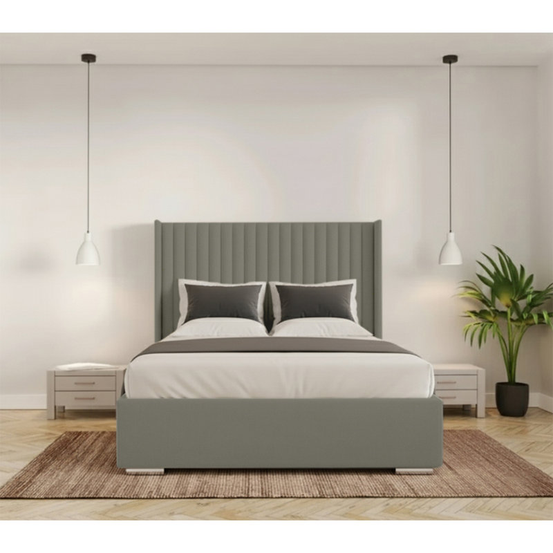 Chanteria Upholstered Velvet Bed Frame, Small Double (4'), Asphalt
