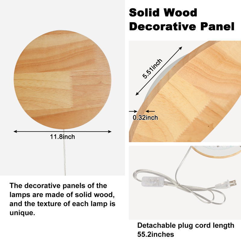 Modern Wall Sconces, Round Wood Led Wall Lamp, 25w, 2500lm Wall Light For Bedroom (set Of 2)