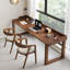 Bureau rectangulaire en bois massif brun noisette-2090445760