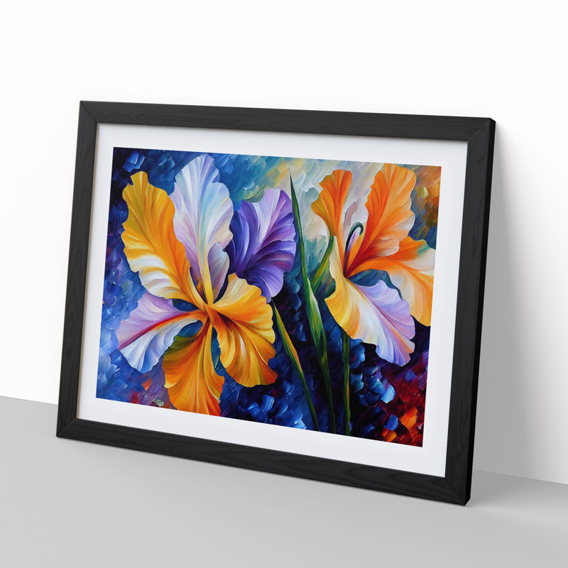 XH1022-10155X Wild Iris Flowers Abstract 1 Piece Single Picture Frame Painting, 34cm H x 46cm W x 2cm D, Black