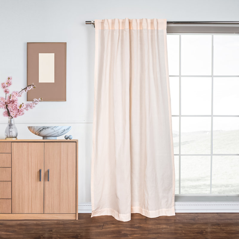 Linen Blend Semi Sheer Rod Pocket And Back Tab Curtain (Single Panel), 52" W x 84" L, Pink