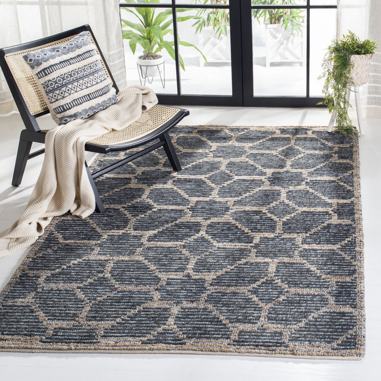 Mastin Natural Fiber Hand Woven Wool/Jute Geometric Rug in Beige/Charcoal