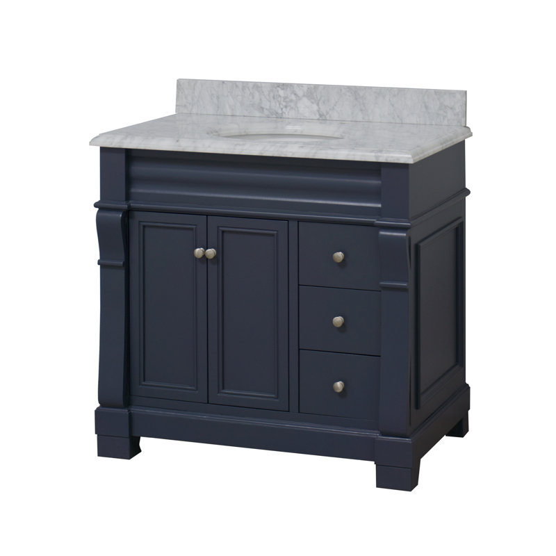 Ensemble de meuble-lavabo simple pour la salle de bain Flo, Marbre de Carrare, Gris marine