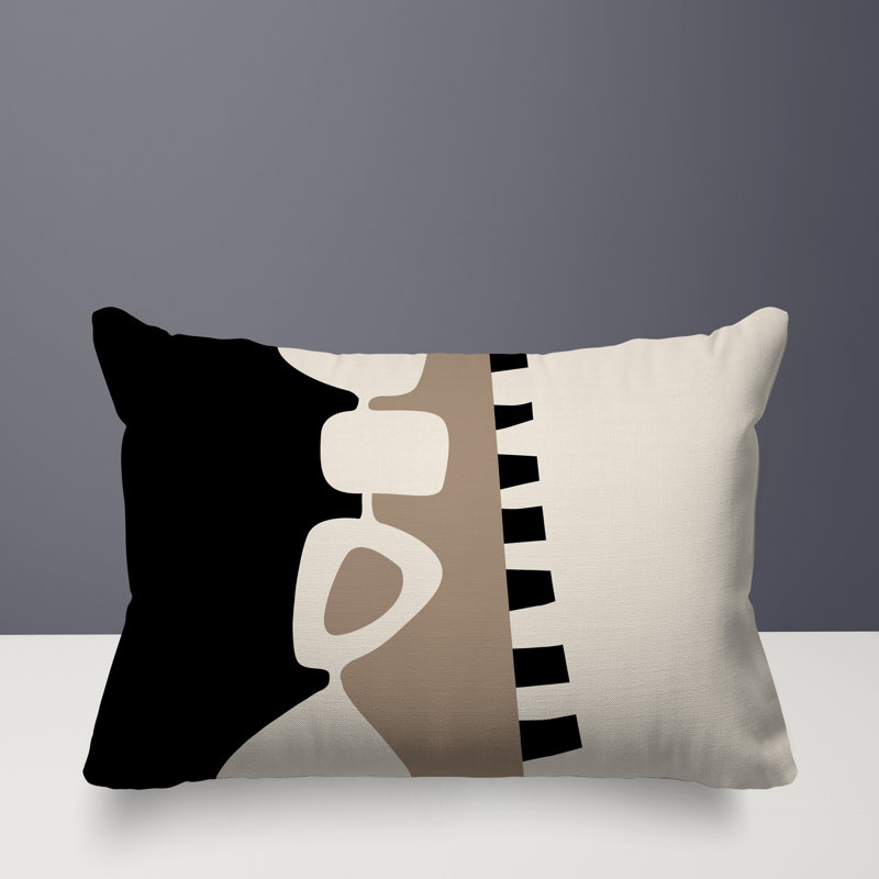 Oreiller rectangulaire réversible intérieur / extérieur Kanai, Beige / noir / blanc cassé, H 14 po x l 20 po