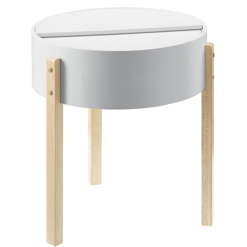 Charmante table de bout blanche et naturelle avec espace de rangement caché