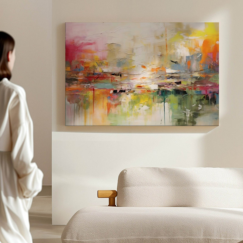 Tableau encadré sur toile - Couleurs fluides abstraites et vibrantes, décoration murale moderne - 61 x 91 cm (24 x 36 pouces) pour salon et bureau