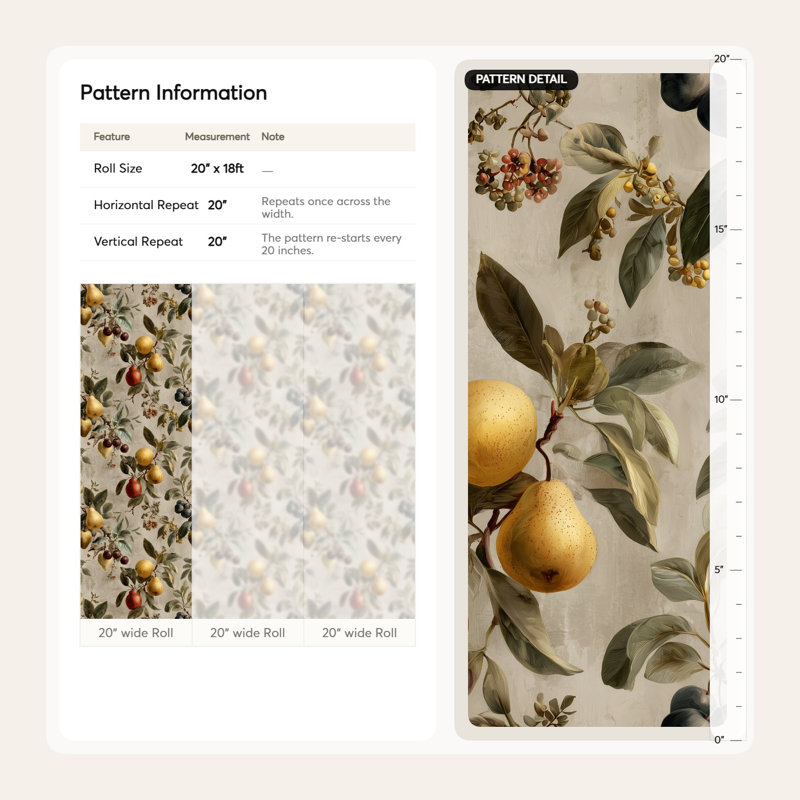 Papier peint à motif floral fruits