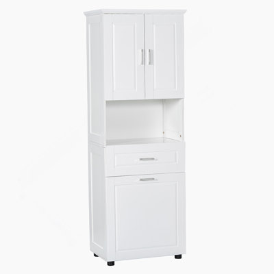 Tall Bathroom Cabinet With Laundry Basket, Large Storage Space
