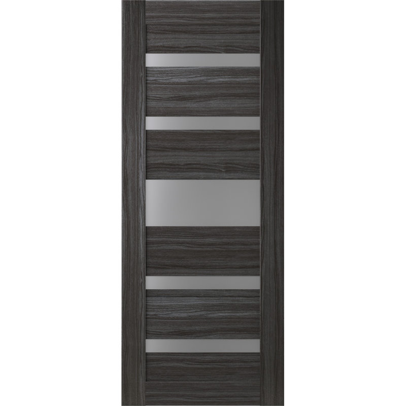 Gina Solid Manufactured Wood and Glass Paneled Prefinished Standard Door Slab, Gray Oak, 29.75" x 95.24"